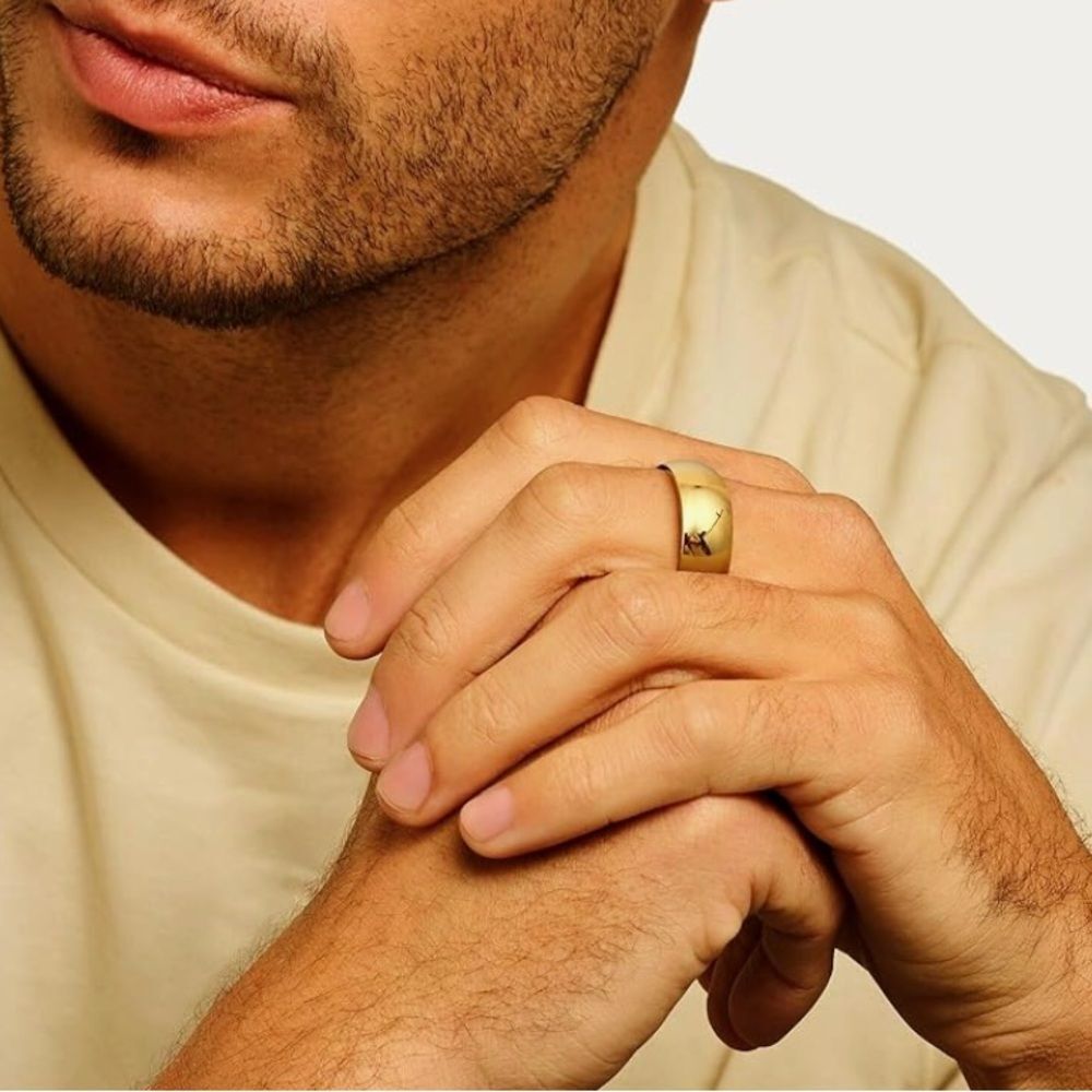 14K Gold 10mm Chunky Domed Band Ring Wide Gold Filled Unisex Comfort Statement - Picture 8 of 8
